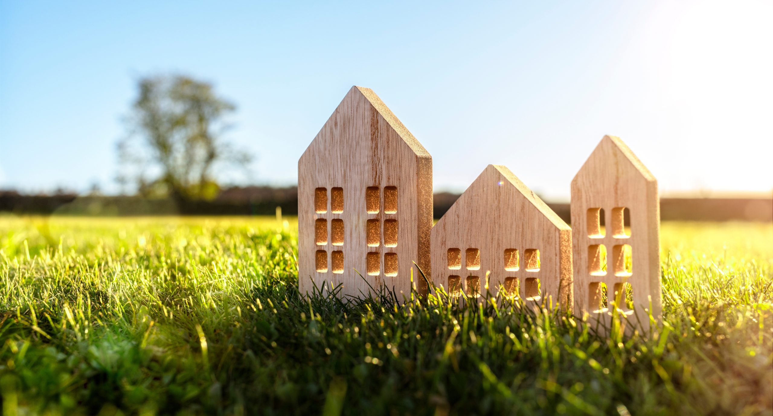 Ecological,Wood,Model,House,In,Empty,Field,At,Sunset,Concept